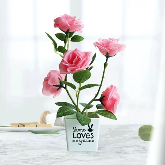 Manufacturer Direct Artificial Potted Rose Flower, Simulation Bonsai for Home, Office, Tabletop, Fade-Resistant, Clear, By Preplabs