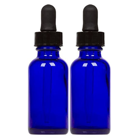 Manufacturer Direct Cobalt Glass Bottles with Eye Droppers 2 oz, 2 pk For Essential Oils, Colognes & Perfumes, Blank Labels Included