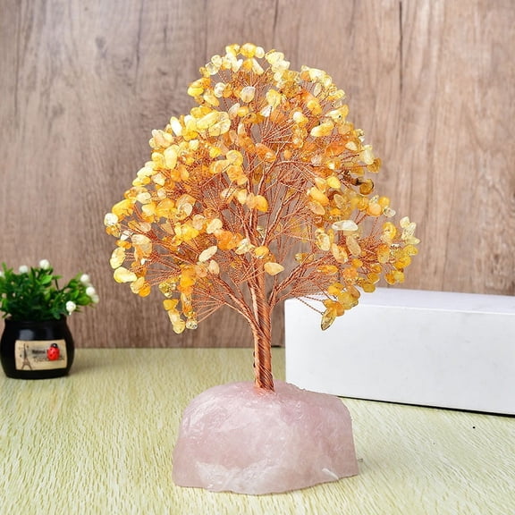 Manufacturer Supply Crystal Money Tree Natural Rose Quartz Base Crushed Stone Copper Wire Money Tree Life Tree Decorative Ornament