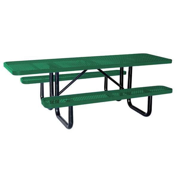 Green Expanded Metal 8' Picnic Table with Black Steel Frame