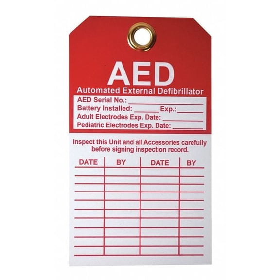 Manufacturer Varies AED Inspection Tag,5x4 38N693