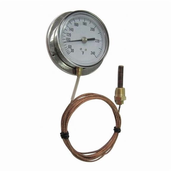 Analog Panel Mt Thermometer, 30 to 240 F, Tube Length: 60 in 12U637
