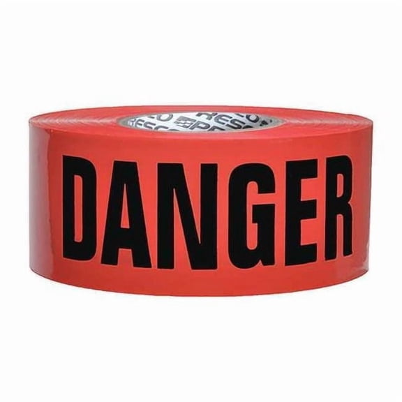 Barricade Tape, Danger, Red, 3 in Wide x 1,000 ft Length, Polyethylene, 3 mil