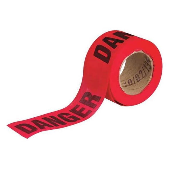 Barricade Tape, Danger, Red, 3 in Wide x 150 ft Length, Wood Fiber, 6 mil 91088