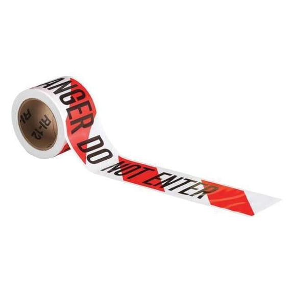 Barricade Tape, Danger Do Not Enter, Red, 3 in Wide x 200 ft Length, Polyethylene, 3 mil