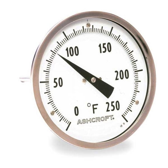 Bimetal Thermom, 2 In Dial, -20 to 120F, Stem Dia.: 1/4 in