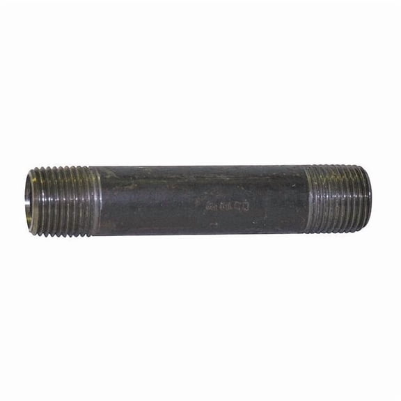 Black Pipe Nipple, Threaded, 2 in Pipe Size, 12 in L, .141 in Thick, Schedule 40, MNPT x MNPT, Steel