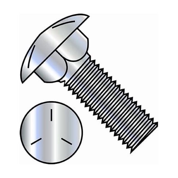 Carriage Bolt, Square Neck, Steel, Zinc Plated, 100 PK