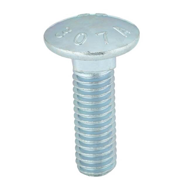 Carriage Bolt, Square Neck, 3/8"-16, 1-1/4 in L, Steel, Grade 2, Zinc Plated, 100 PK
