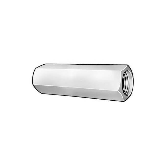 Coupling Nut, 1"-14, Steel, Grade 2, Zinc Plated, 2-3/4 in Lg, 1-3/8 in Hex Wd, 2 PK