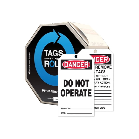 Accuform Signs Tags By-The-Roll 6 1/4" x 3" Safety Tag "DANGER DO.." Black/Red On White 250/Roll