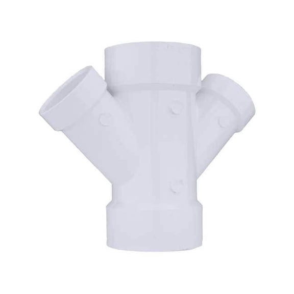 PVC Double Reducing Wye, Hub, 3 in x 3 in x 2 in x 2 in Pipe Size