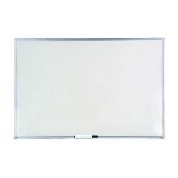 Dry Erase Board, Melamine, 36 in, 48 in, Aluminum Frame, White, Gloss