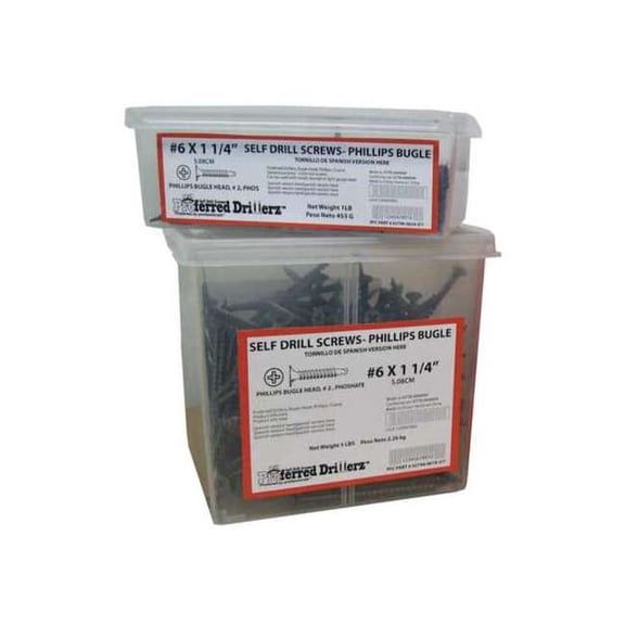 Drywall Screw, #6 x 1 in, Steel, Bugle Head Phillips Drive, 10000 PK