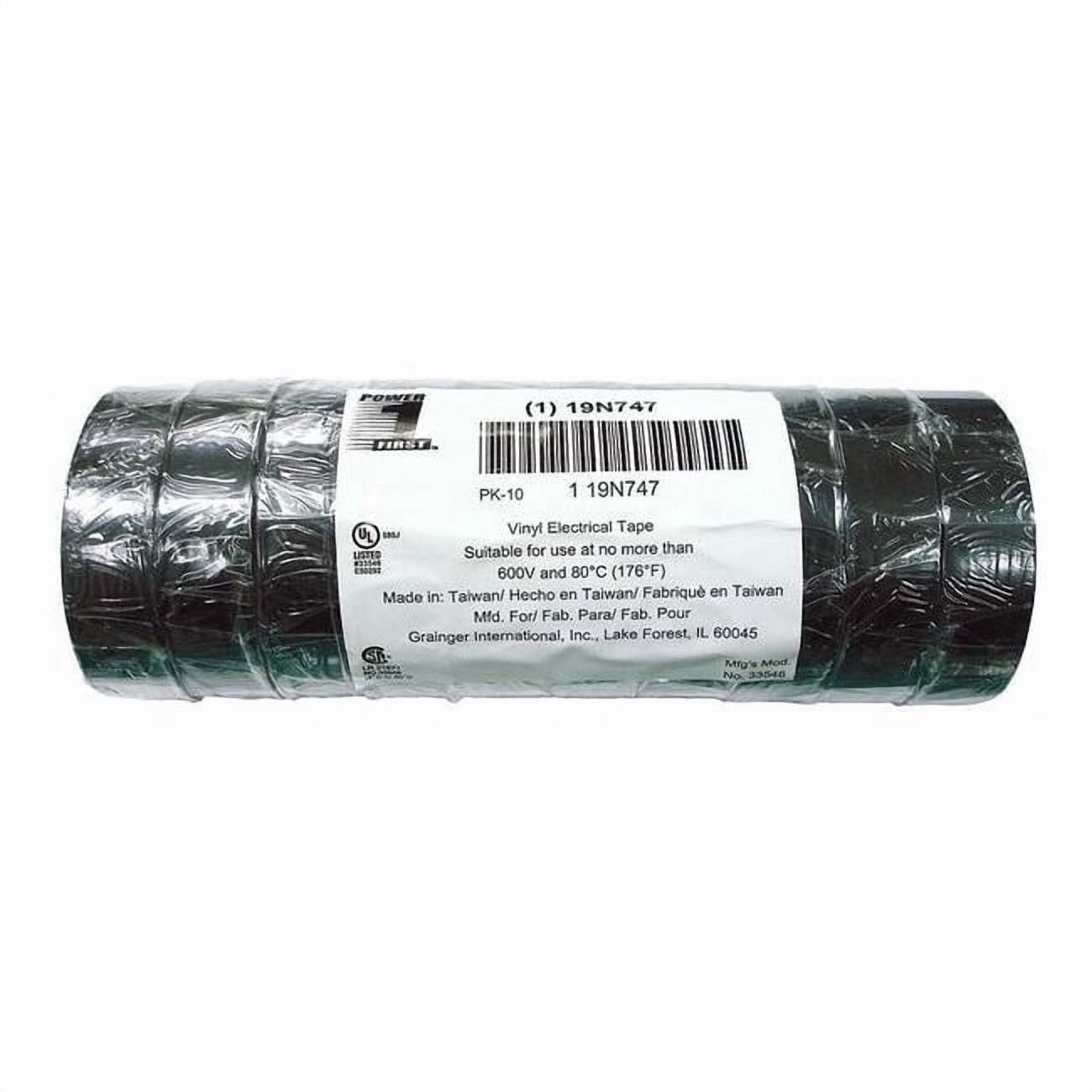 Vinyl Electrical Tape, 3/4 in W x 60 ft L, 7 mil Thick, Black, 10 Pk 19N747