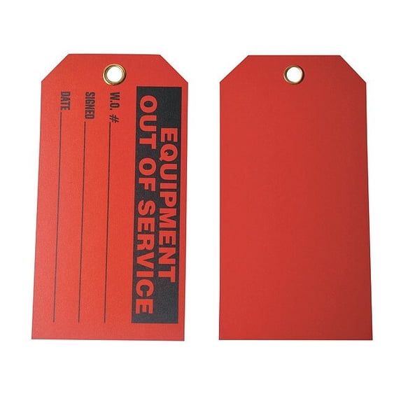 Tag, Out of Service, Cardstock, 5 3/4 in H x 3 in W, Red, Rectangle, 100 PK