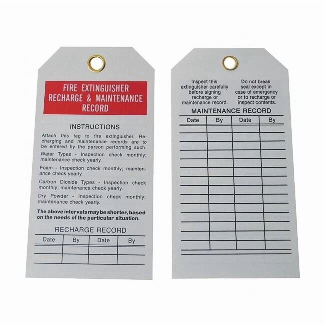 Tag, Fire Extinguisher, PVC, 5 3/4 in H x 2 7/8 in W, White, Rectangle, 25 PK