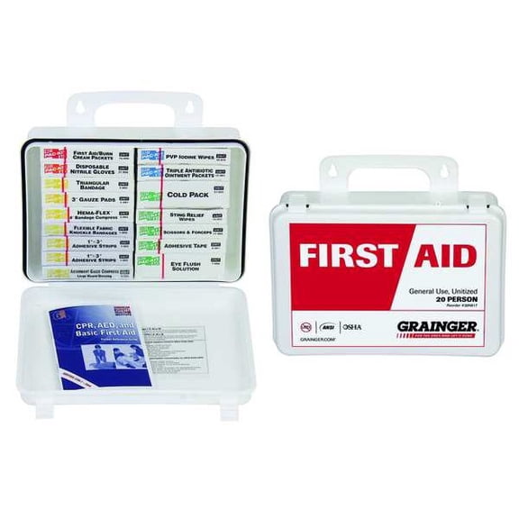 First Aid Kit and Housing, Plastic 102 Components, 20 People Served