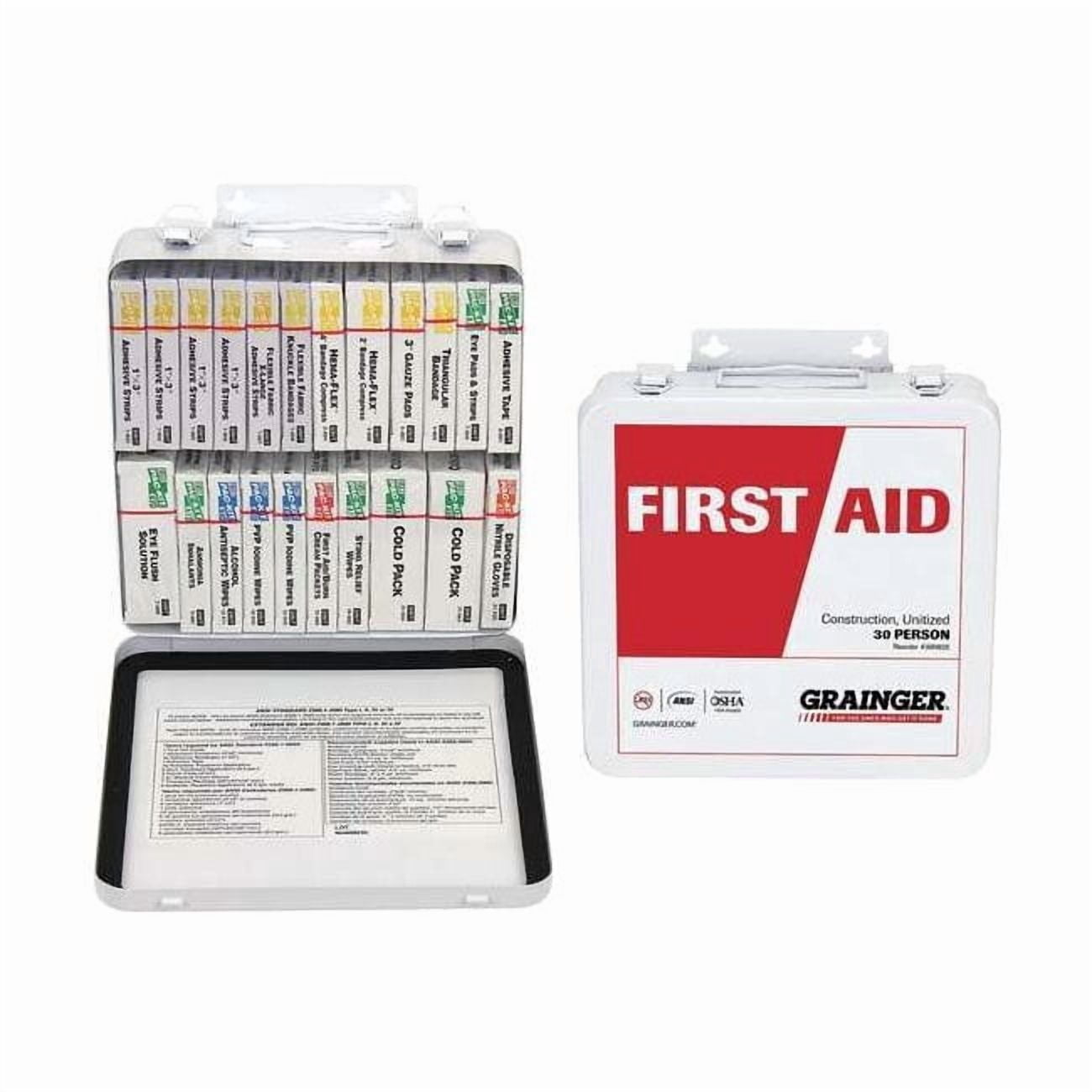 First Aid Kit and Housing, Metal 163 Components, 30 People Served 54580