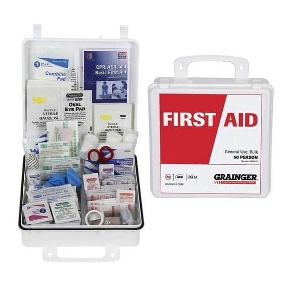 First Aid Kit and Housing, Plastic 214 Components, 50 People Served