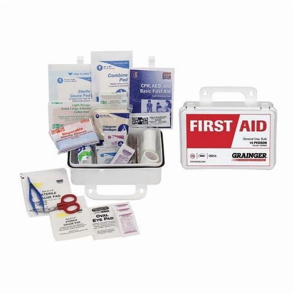 First Aid Kit and Housing, Plastic 65 Components, 10 People Served 54510