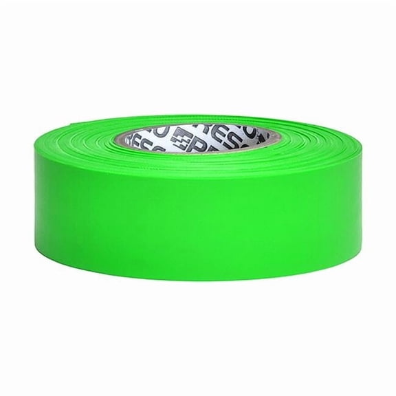Flagging Tape, No Legend, Fluorescent Green, 1 3/16 in Wide x 150 ft Length, Vinyl, 5 mil