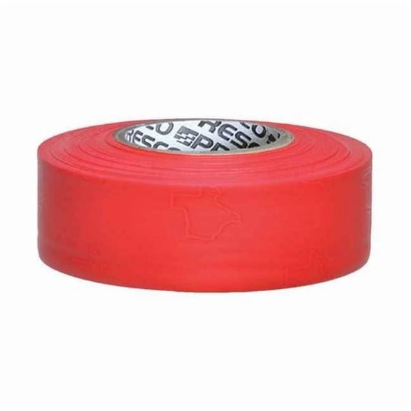 Flagging Tape, No Legend, Fluorescent Red, 1 3/16 in Wide x 150 ft Length, Vinyl, 3 mil