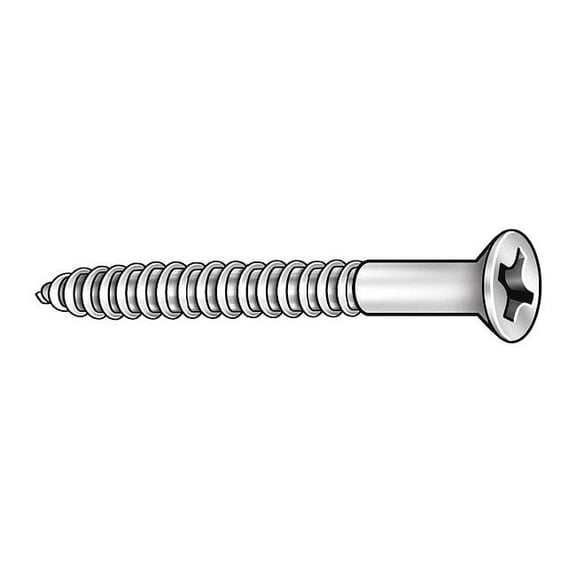 Wood Screw, #4, 3/8 in, Plain Brass Flat Head Phillips Drive, 100 PK