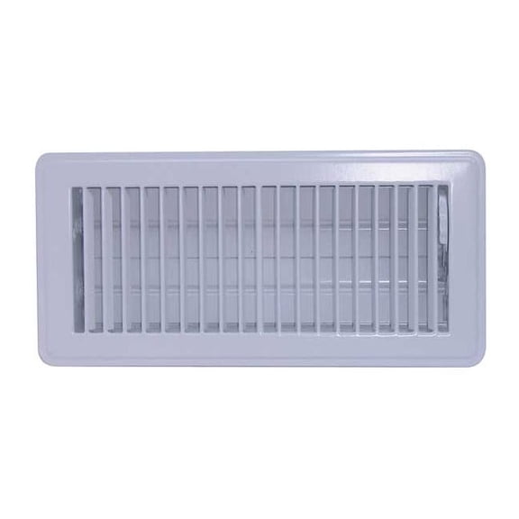 Lay-In Floor Register, 10 in W x 4 in H Opening, White, Steel, One-Way Airflow