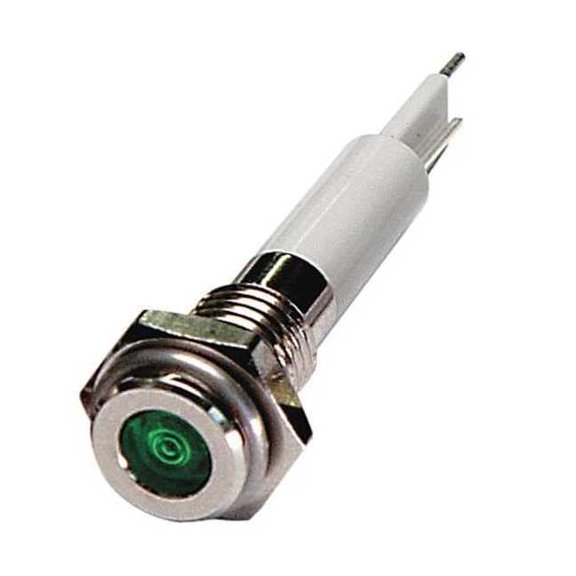 Flat Indicator Light, Green, 12VDC, Size: 6mm Mounting dia