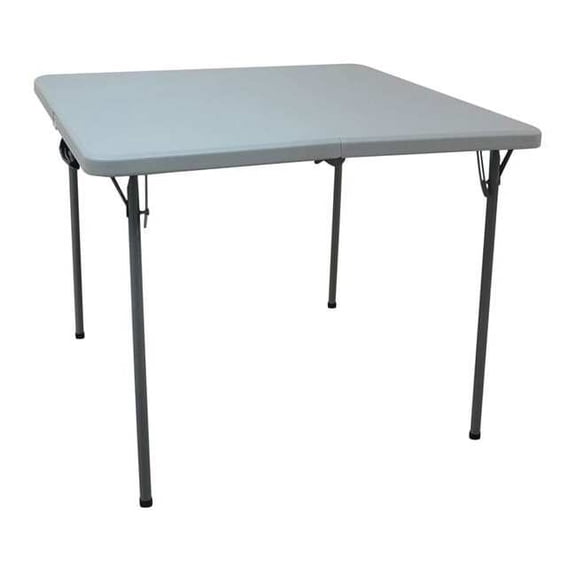 Square Folding Table, 36" W, 36" L, 28" H, Blow Molded Polyethylene Top, Gray
