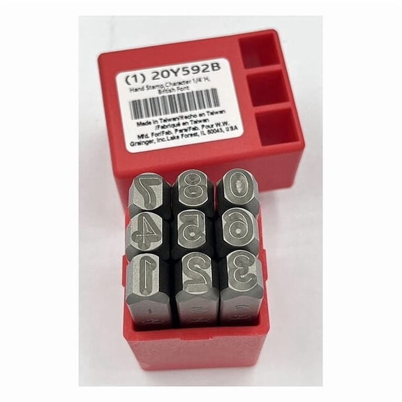 Manufacturer Varies Hand Stamp,Character 1/4"H,British Font 20Y592