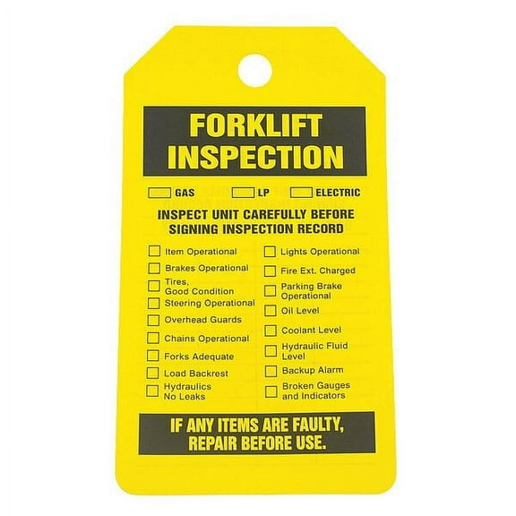 Tag, Forklift, Cardstock, 5 3/4 in H x 3 1/4 in W, Yellow, Rectangle, 25 PK
