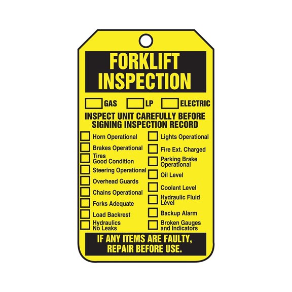 Tag, Forklift, Cardstock, 5 3/4 in H x 3 1/4 in W, Yellow, Rectangle, 25 PK