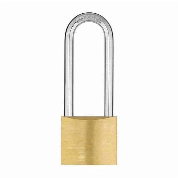 Padlock, Keyed Different, Long Shackle, Rectangular Brass Body, Hardened Steel Shackle, 1 1/2 in W
