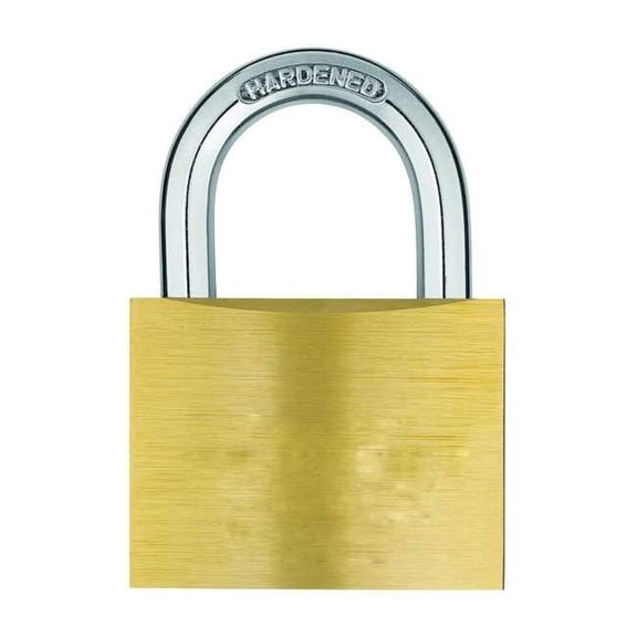 Padlock, Keyed Alike, Standard Shackle, Rectangular Brass Body, Hardened Steel Shackle, 1 in W