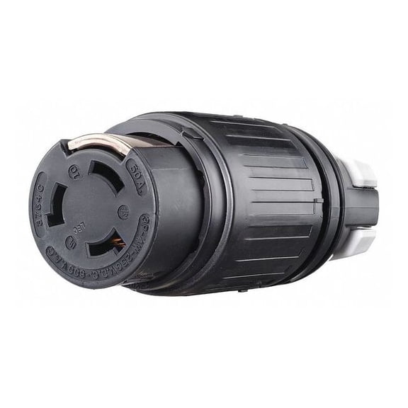 Locking Connector, Non-NEMA, 50 A, 250V AC, Single Phase, 3 Pole, Screw Terminals, Black, White