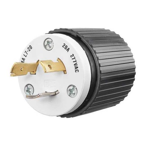 Locking Plug, L7-20P, 20 A, 277V AC, Single Phase, 2 Pole, Screw Terminals, Black, White