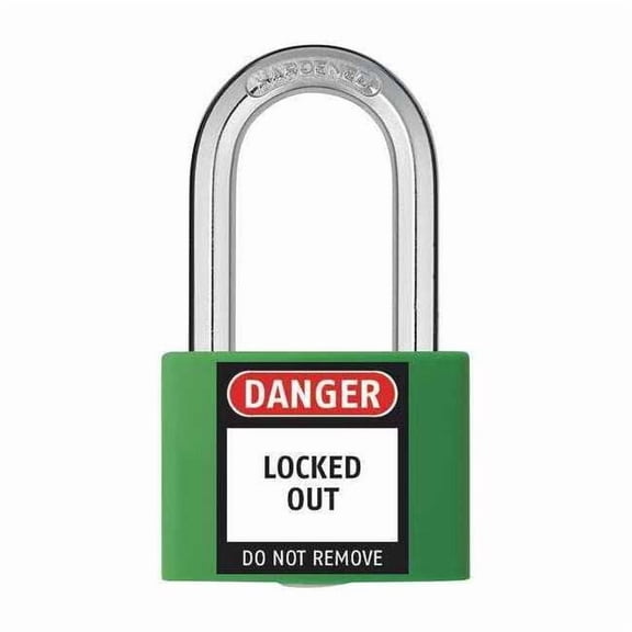 Lockout Padlock, Keyed Alike, Aluminum, Green, 1 7/16 in Shackle Height, 1 5/16 in Body Width