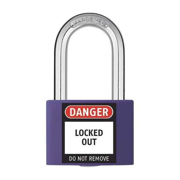Lockout Padlock, Keyed Alike, Aluminum, Purple, 1 7/16 in Shackle Height, 1 5/16 in Body Width