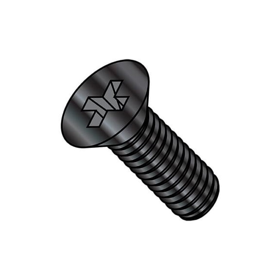 #8-32 x 2 in Phillips Flat Machine Screw, Black Oxide Steel, 2500 PK