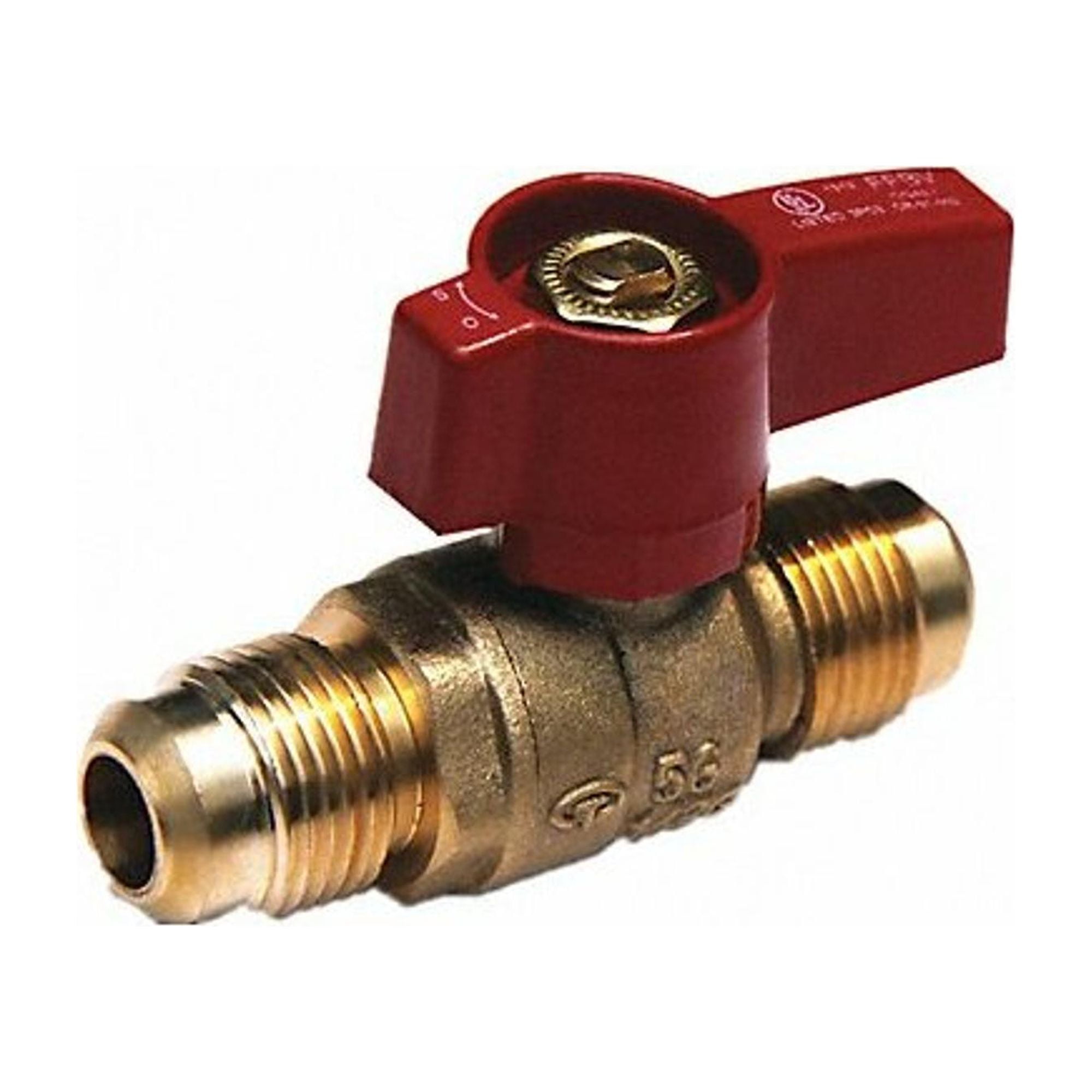 3/8 Inch Brass Two-Piece Ball Valve with Red Aluminum Handle