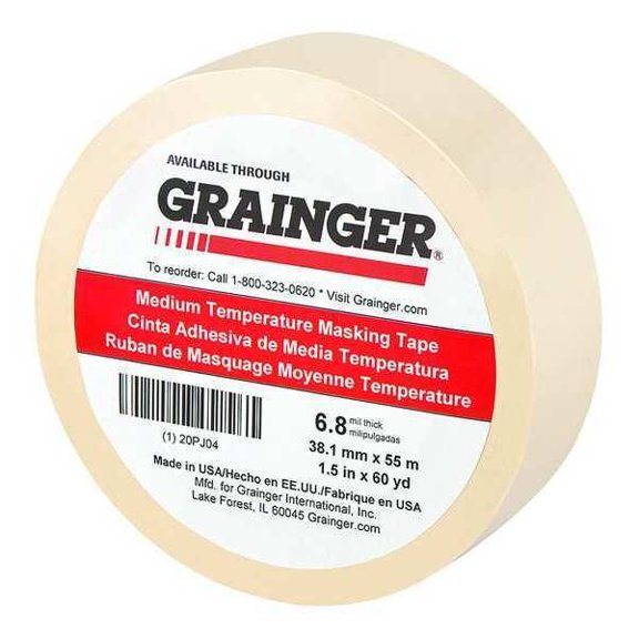 Painter's Tape, 1 1/2 in W x 60 yd L, 6.8 mil Thick, Tan, Rubber Adhesive 20PJ04