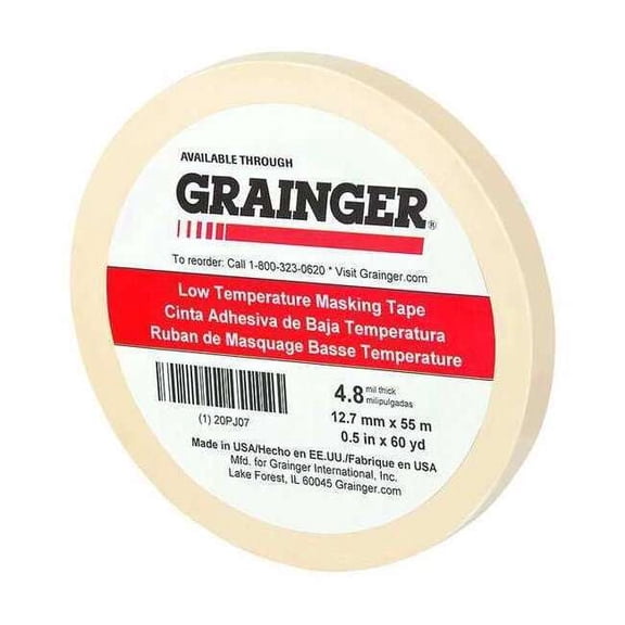 Masking Tape, 1/2 in W x 60 yd L, 4.8 mil Thick, Tan, Rubber Adhesive 20PJ07