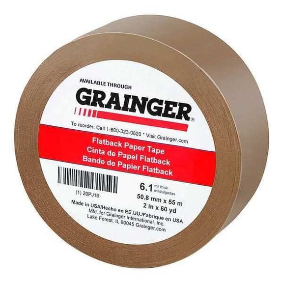 Packaging Tape, 2 in W x 60 yd L, 6.1 mil Thick, Tan, Rubber Adhesive