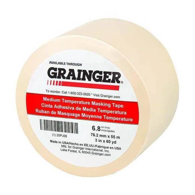 Painter's Tape, 3 in W x 60 yd L, 6.8 mil Thick, Tan, Rubber Adhesive 20PJ06