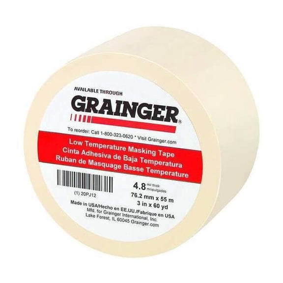 Masking Tape, 3 in W x 60 yd L, 4.8 mil Thick, Tan, Rubber Adhesive