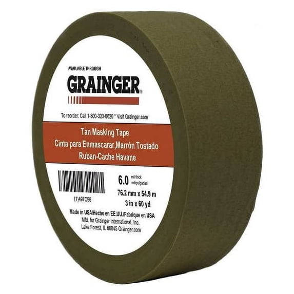 Packaging Tape, 3 in W x 60 yd L, 5.7 mil Thick, Tan, Rubber Adhesive