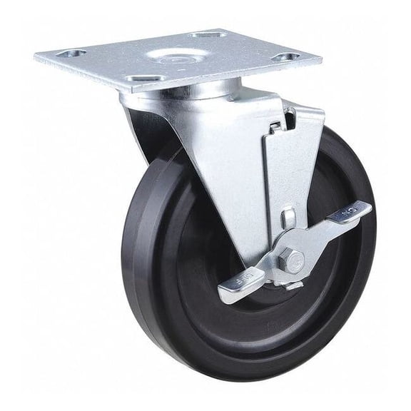 Swivel NSF-Listed Plate Caster w/Brake,Phenolic,6 in,450 lb