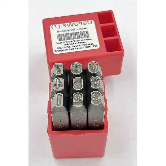 Manufacturer Varies Number Set,3/16 In. H,Steel 3W699